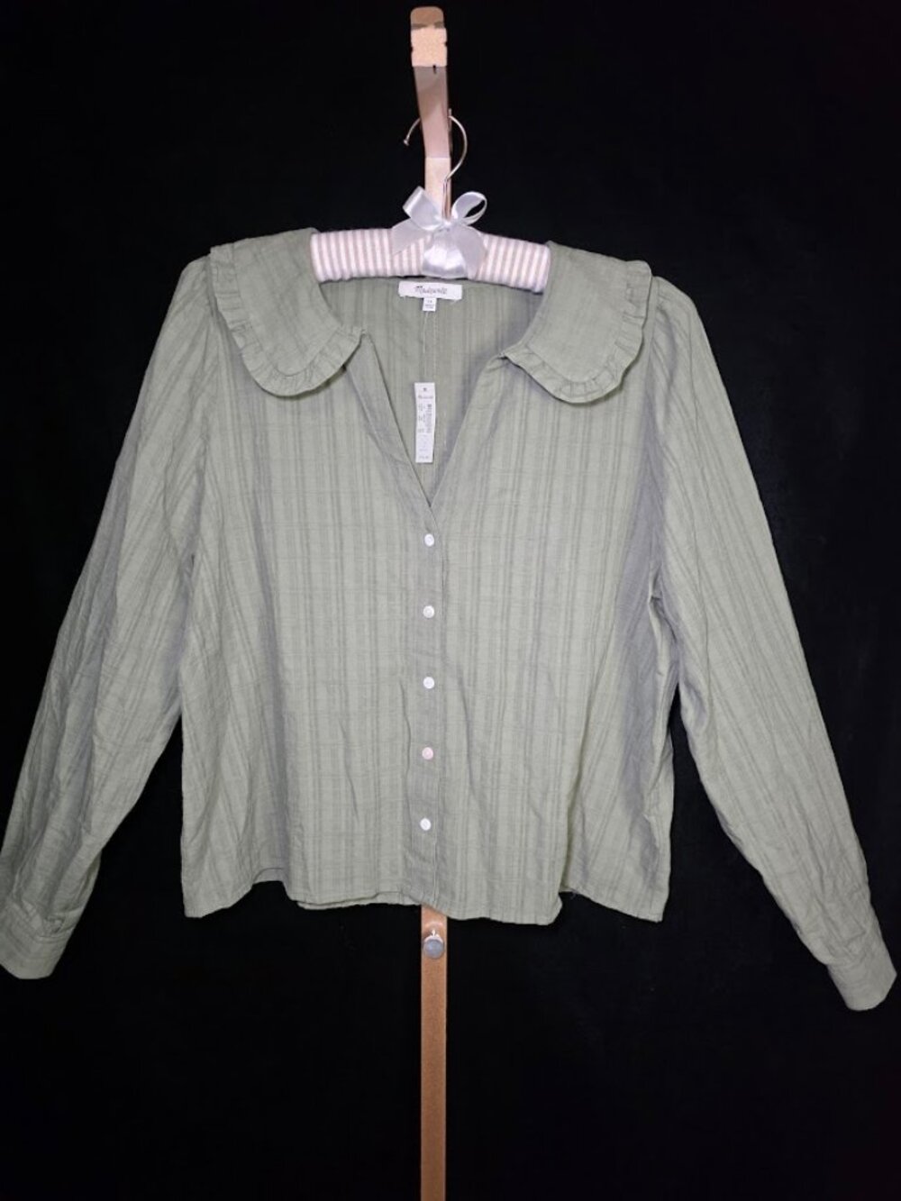 NWT Madewell Textured Peter Pan Collar Blouse in Sage Green 14